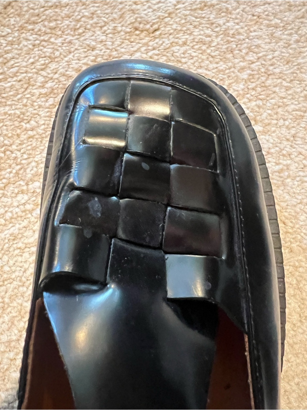 Women’s. Black T-Strap Woven Leather Chunky Shoes - Picture 6 of 15